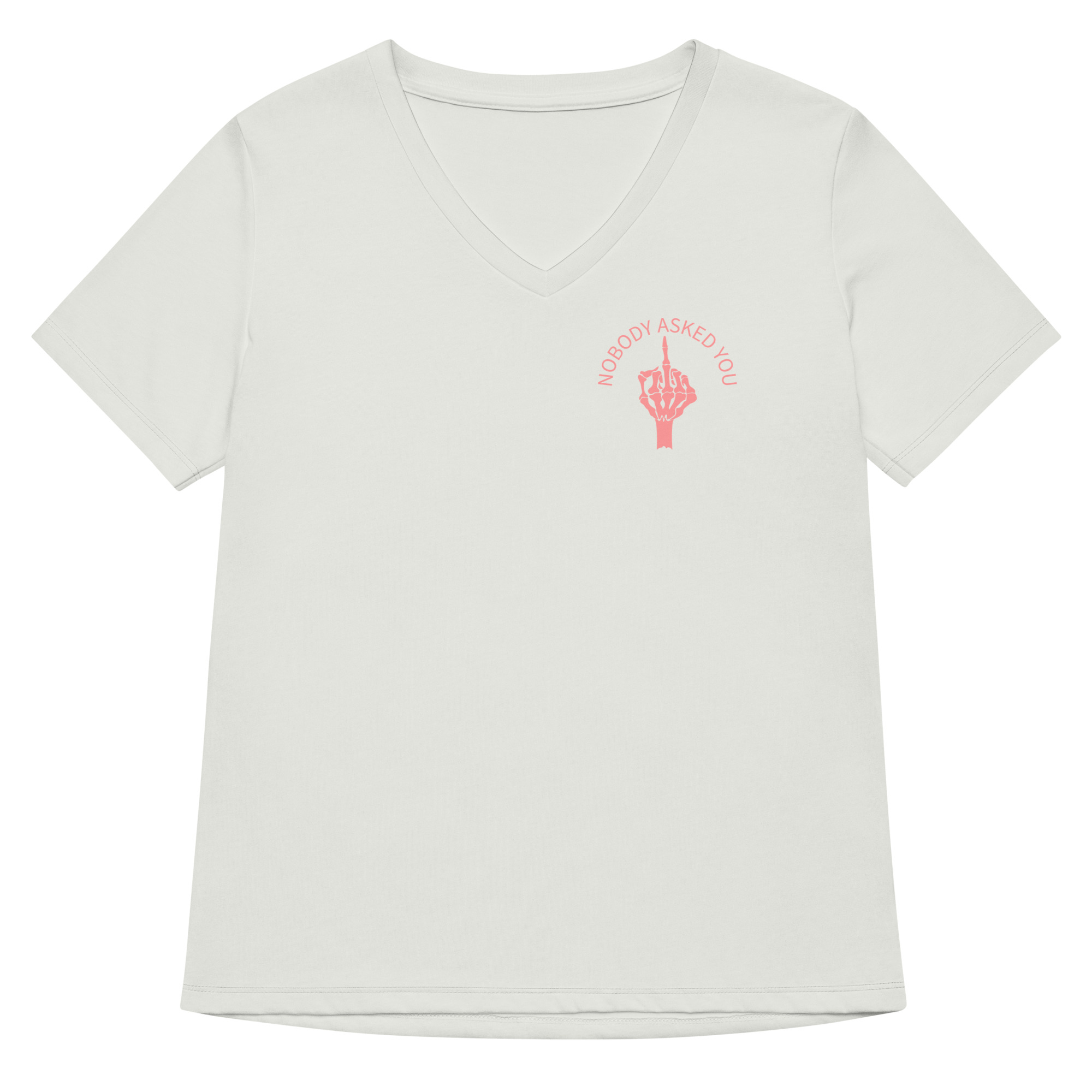 womens-relaxed-v-neck-t-shirt-silver-front-69fea4c95df8e.jpg Nobody Asked You Women’s relaxed v-neck t-shirt