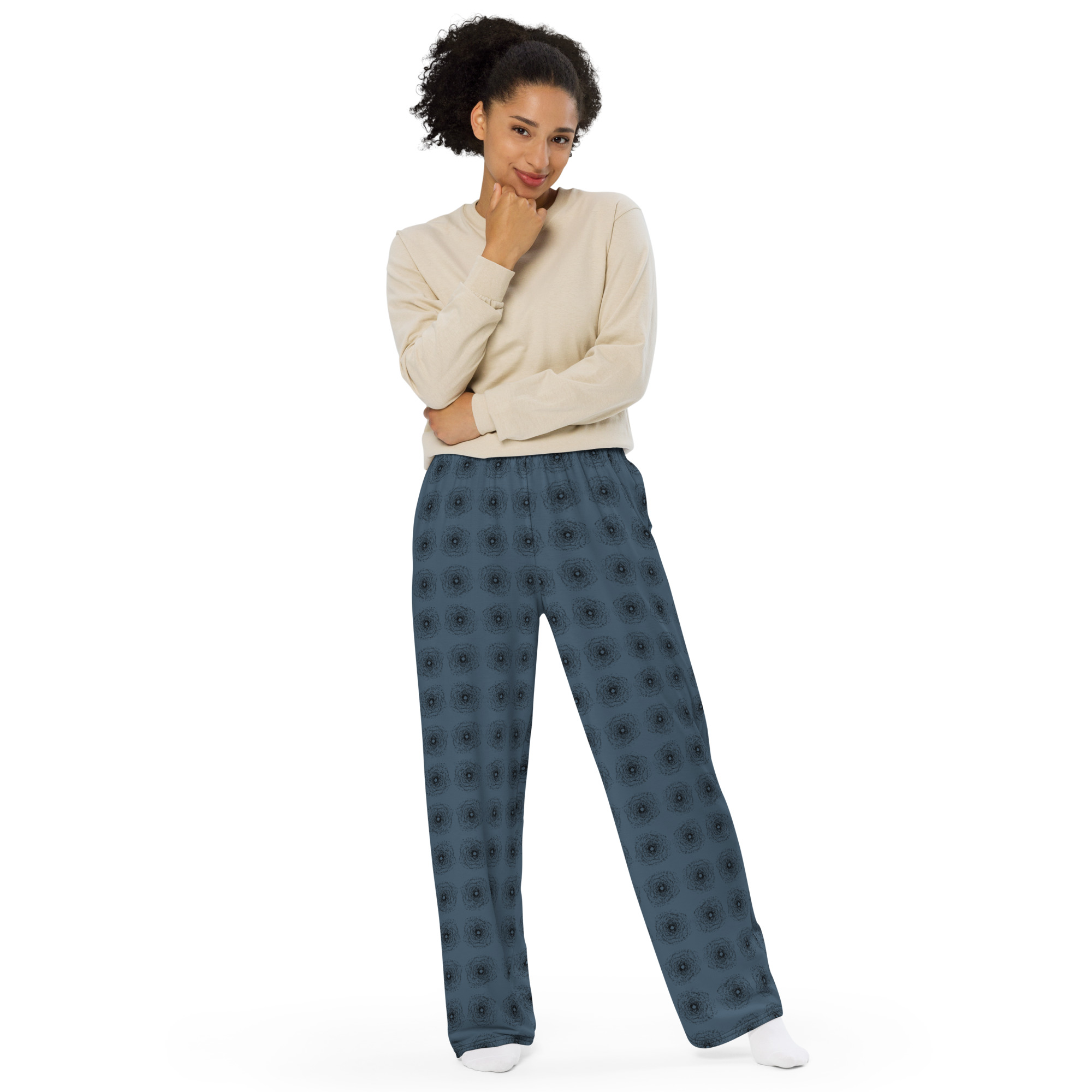 all-over-print-unisex-wide-leg-pants-white-front-6a7a3238e35e1.jpg Flower unisex wide-leg pants